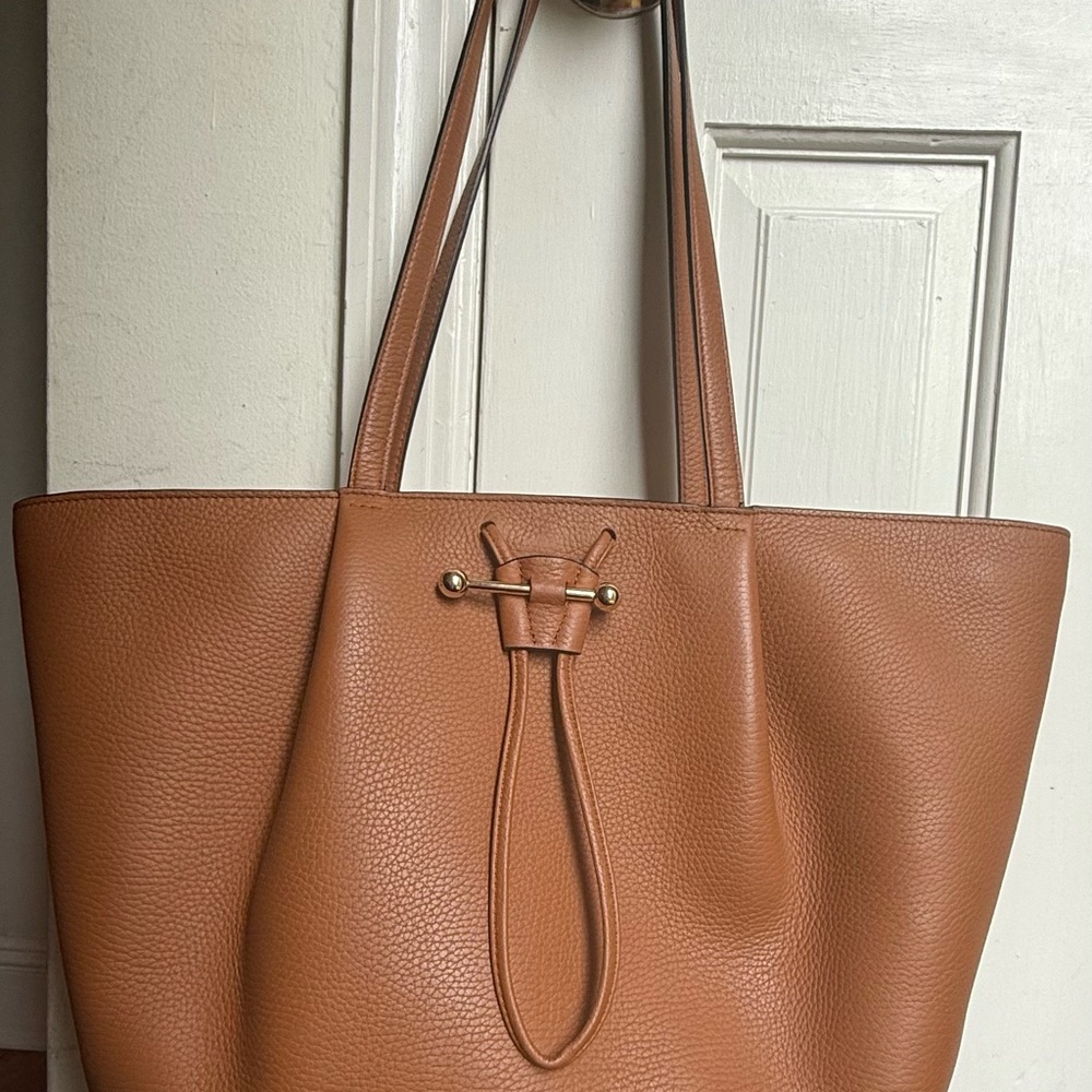 Strathberry Tan Leather Tote Bag with Structured Design